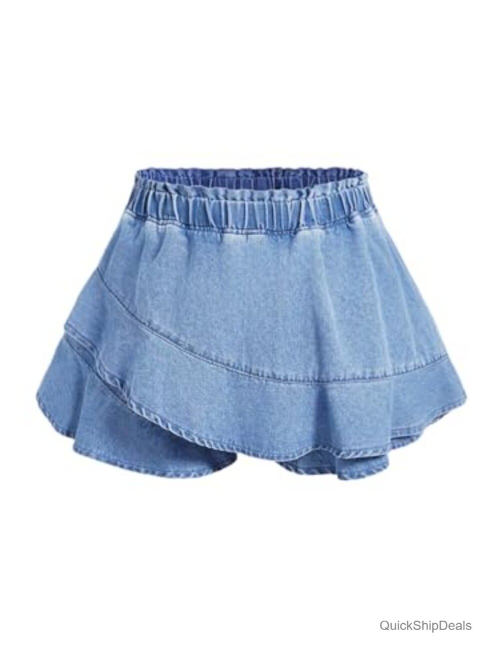 Plus Size Ruffle Hem Denim Skorts High Waist Elastic Summer